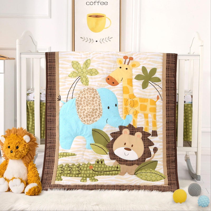 Wowelife Safari Crib Bedding Set, 3 Piece Safari Baby Bedding Set Brown, Premium Baby Crib Bed Set, Breathable and Soft for Baby Boy and Girl - Image 1
